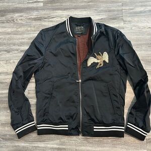 John Varvatos Black Bomber Jacket with Ribbed Accents